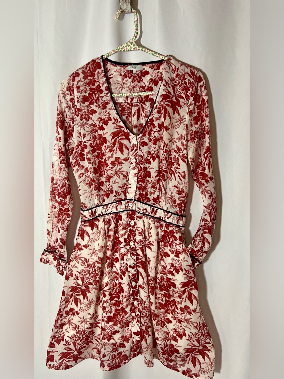 Frnch Paris Anthropologie Red Toile Shirt Dress Sz L Cottagecore Cowgirl